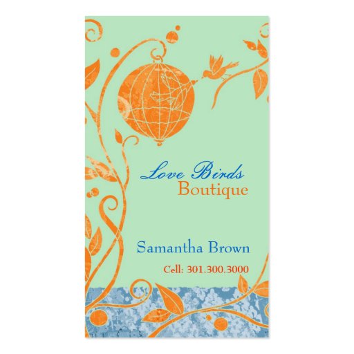 Cute Love Birds Fashion Boutique Business Cards (front side)