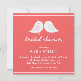 Cute Love Birds Red Bridal Shower Invite
