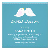 Cute Love Birds Teal Bridal Shower Invite