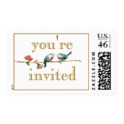 Cute Love Birds Wedding Postage Stamps