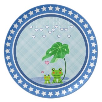 Cute Love Heart Rain & Frogs - Love Just Happens Party Plates
