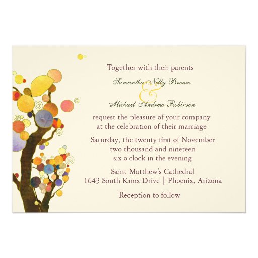 Cute Love Trees Wedding Invitations (Creamy Back)