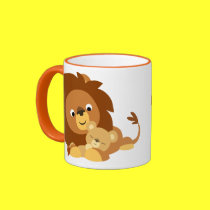 Cute Loving Cartoon Lion Dad and Cub Mug mugs