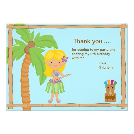 Cute Luau Girl with Blonde Hair Thank You Card Custom Invites (front side)