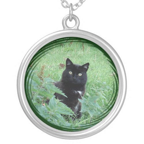 Cute Lucky Black Cat On Sterling Silver Necklace necklace