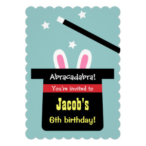 Cute Magic Hat Bunny Birthday Party Invitations
