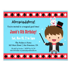 Cute Magician Kids Magic Birthday Party 4.25" X 5.5" Invitation Card