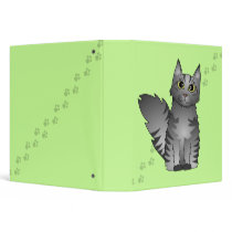 Cute Maine Coon Cat Cartoon - Silver Tabby 3 Ring Binder