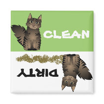 Cute Maine Coon Cat Clean Dirty Dishwasher Magnet