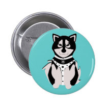 Cute Malamute Sled Dog In Harness buttons