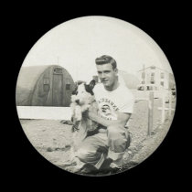 cute man and dog saying hello magnets