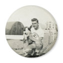 cute man and dog saying hello magnets