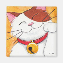 Cute Maneki Neko Lucky Calico Cat Fridge Magnet
