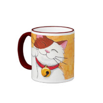 Cute Maneki Neko Lucky Calico Cat mugs