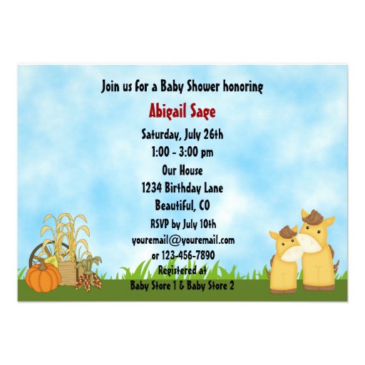 Cute Mare and Foal Autumn Horse Baby Shower Invite