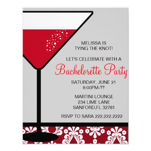 Cute Martini Bachelorette Party Invitation (front side)