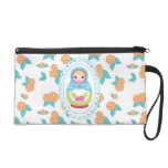 Cute Matryoshka Russian Nesting Doll and Roses Wristlet Clutch