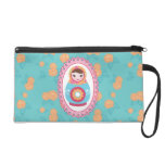 Cute Matryoshka Russian Nesting Doll and Roses Wristlet