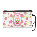 Cute Matryoshka Russian Nesting Doll and Roses Wristlet Clutches
