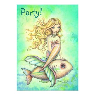 Cute Mermaid and Fish Birthday Party Invitations