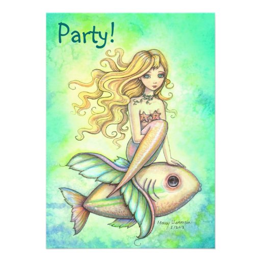 Cute Mermaid and Fish Birthday Party Invitations