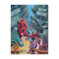artsprojekt, cute mermaid, cartoon mermaid, funny mermaid, kids mermaid, mermaid, animal pirate, animal pirates, octopus, octopus pirate, illustration pirates, illustration mermaid, cartoon, ship wreck, underwater, sea, fish, Postcard with custom graphic design