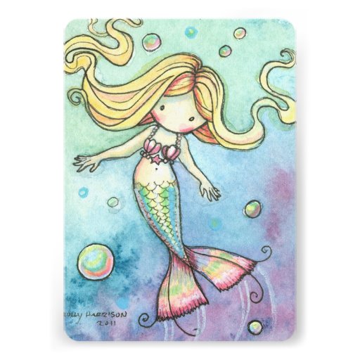 Cute Mermaid Birthday Party Invites for Girls (front side)