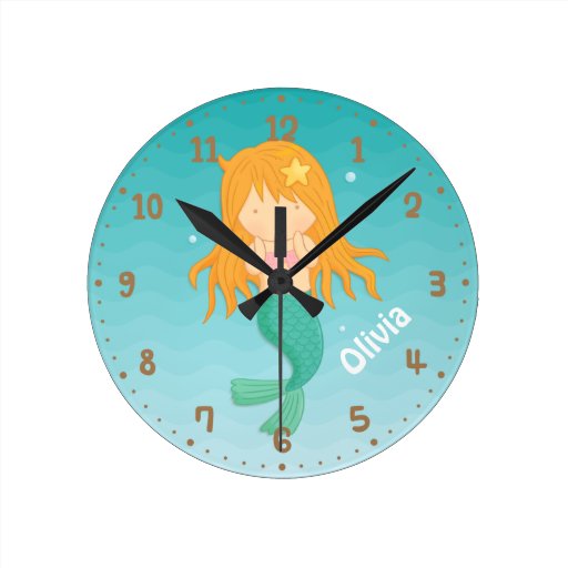 Cute Mermaid Girl Girls Bedroom Clock | Zazzle