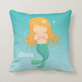 Cute Mermaid Girls Room Decor Throw Pillow