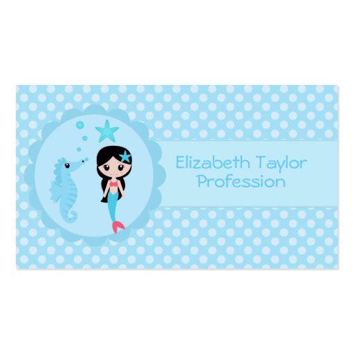 Cute Mermaid in Blue Business Card Templates (front side)