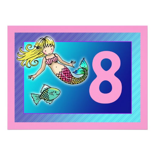 Cute Mermaid Personalized Birthday Party Invites