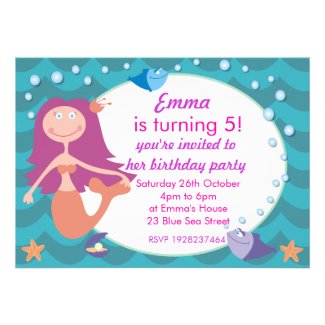 Cute Mermaid Under the Sea Birthday Party Invite