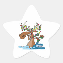 cute merry chrismoose silly christmas moose star sticker