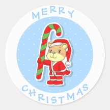 Cute Merry Christmas Cartoon Santa Bear Round Stickers