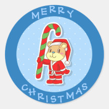 Cute Merry Christmas Cartoon Santa Bear Sticker