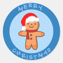 Cute Merry Christmas Cartoon Santa Gingerbread Man Sticker