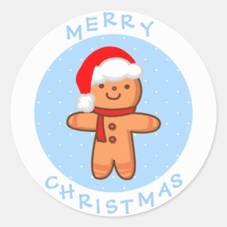 Cute Merry Christmas Cartoon Santa Gingerbread Man Round Sticker