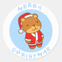 Cute Merry Christmas Cartoon Santa Teddy Bear Stickers