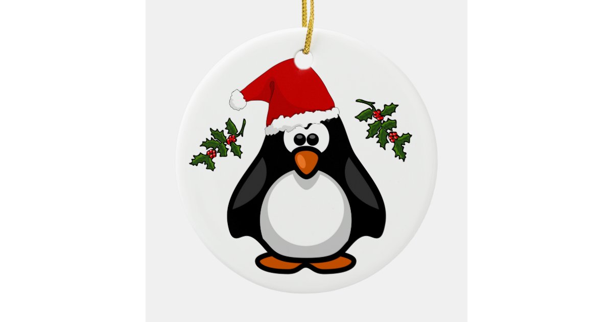Cute Merry Christmas Penguin Santa Hat Ornament Zazzle