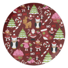 Cute Merry Christmas Xmas Holiday Pattern Plate