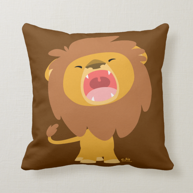 Cute Mighty  Roaring Lion Cartoon Pillow