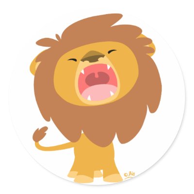 Cute Mighty  Roaring Lion Cartoon round sticker by Lioness_Graphics