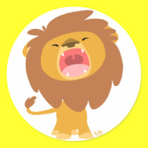 Cute Mighty Roaring Lion Cartoon round sticker by Lioness_Graphics Cute Mighty Roaring Lion Cartoon round sticker