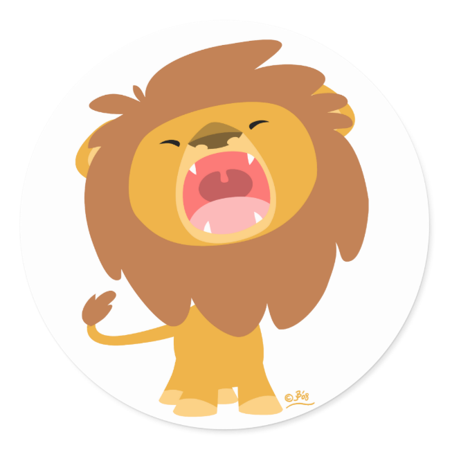 Cute Mighty  Roaring Lion Cartoon round sticker