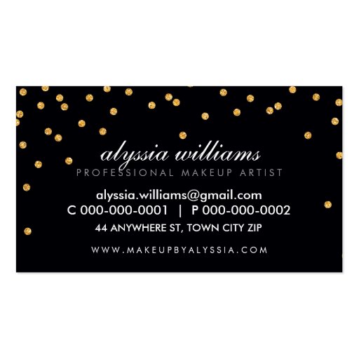 CUTE mini confetti gold sparkly glitter bold black Business Card Template (back side)