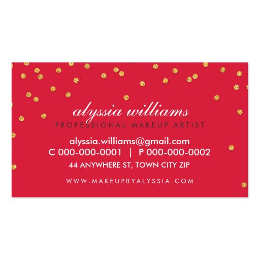 CUTE mini confetti gold sparkly glitter bright red Business Card Templates (back side)