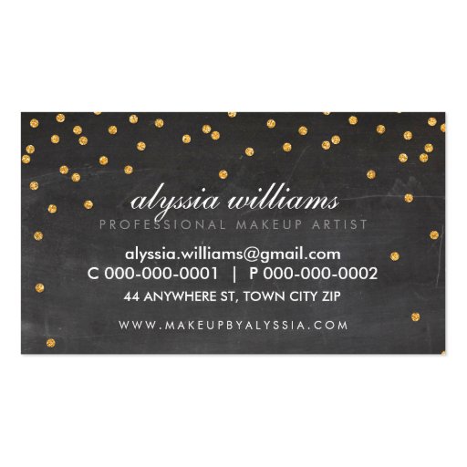 CUTE mini confetti gold sparkly glitter chalkboard Business Cards (back side)