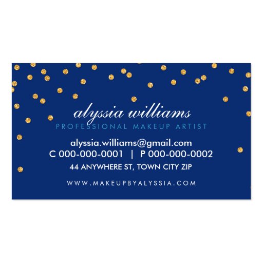 CUTE mini confetti gold sparkly glitter dark blue Business Cards (back side)