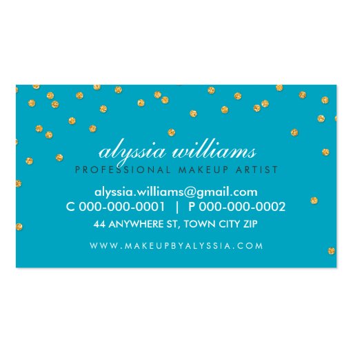 CUTE mini confetti gold sparkly glitter turquoise Business Card Templates (back side)
