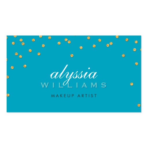 CUTE mini confetti gold sparkly glitter turquoise Business Card Templates (front side)